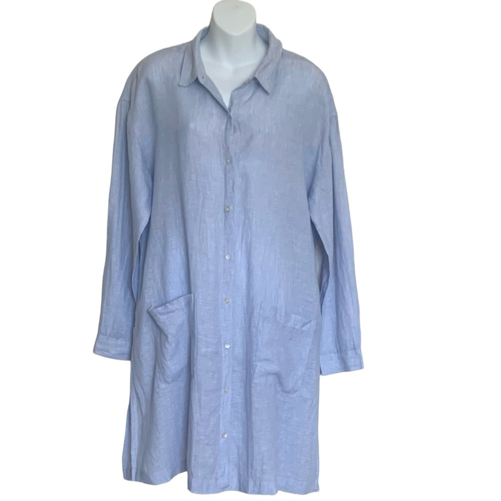 Jones New York Women’s Light Blue Lagenlook Shirt Dress
